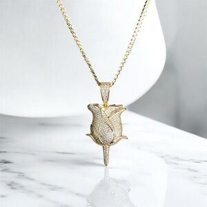 ELEGANT ROSE LAB DIAMONDS 18K GOLD MICRO CUBAN LINK CHAIN MADE IN ITALY!